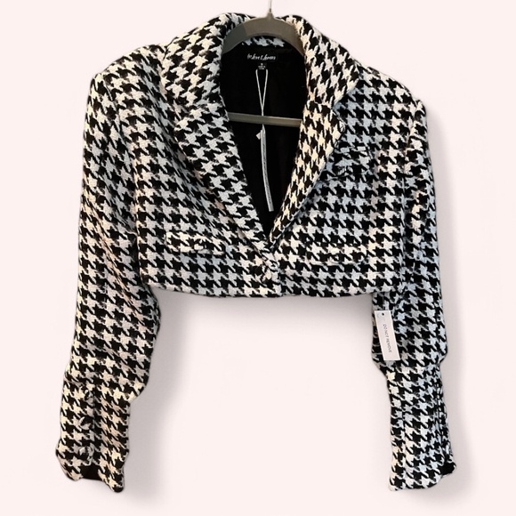 NWT For Love & Lemons Tweed Houndstooth Cropped Bonnie Blazer Football Season - Picture 1 of 5
